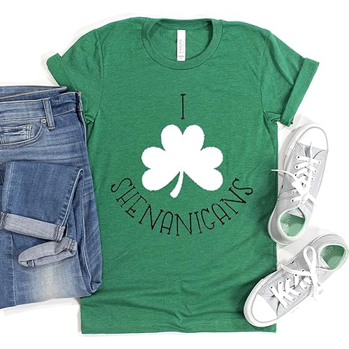 a st patrick's day t - shirt, jeans, and a pair of