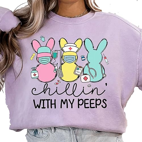 a woman wearing a sweatshirt that says chillin with my pees